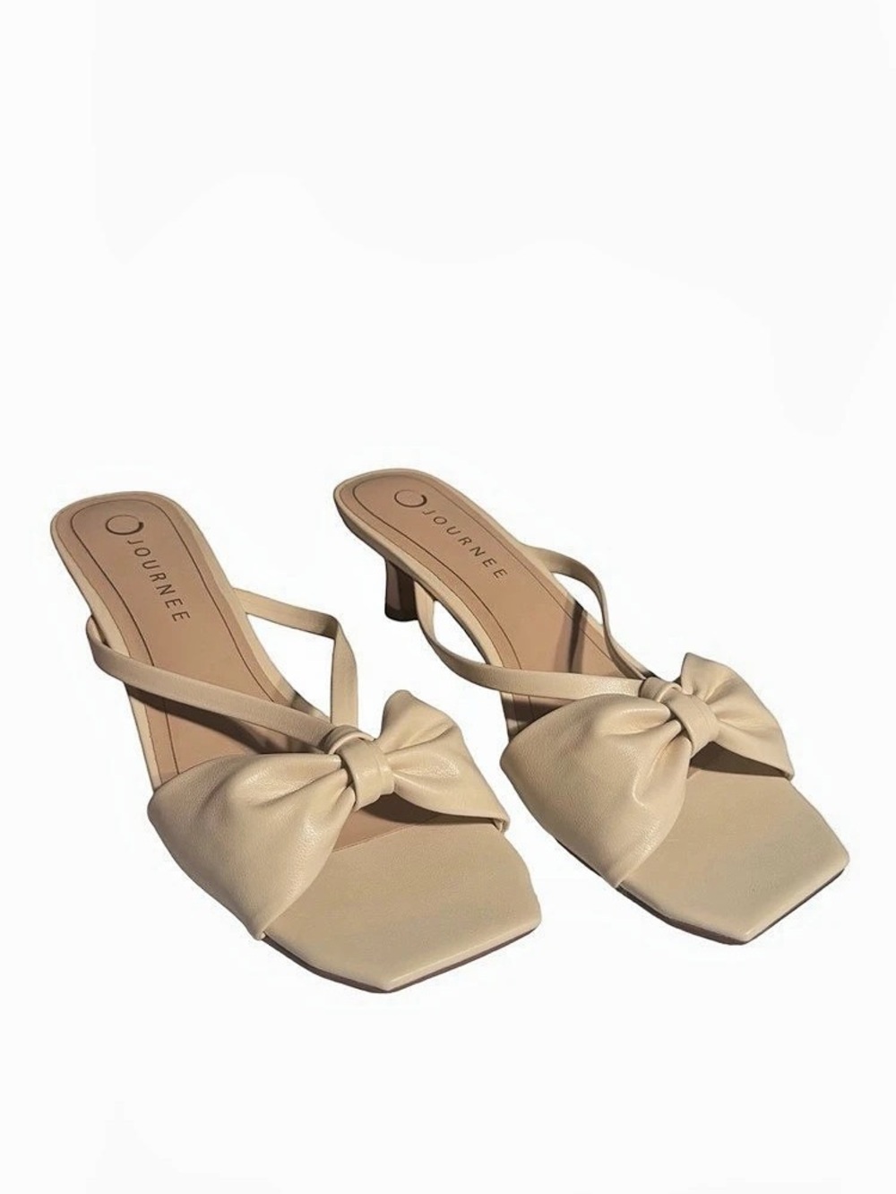 Journee Collection Starling Women’s Ivory Bow Kitten Heel Sandals Size 9M
